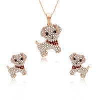 Zinklegering Sieraden Sets, Stud Oorbel & halsketting, Zinc Alloy, Hond, rose goud plated, bar keten & voor vrouw & met strass, 18x13mm, 24x30mm, Lengte Ca 17.5 inch, Verkocht door Stel