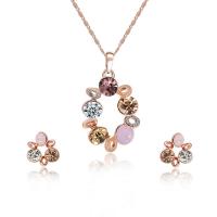 Zinklegering Sieraden Sets, Stud Oorbel & halsketting, Zinc Alloy, rose goud plated, bar keten & voor vrouw & met strass, 16x17mm, 25x40mm, Lengte Ca 17.5 inch, Verkocht door Stel