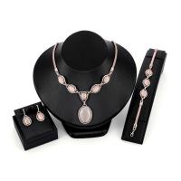 Zinc Alloy Jewelry Set bracelet & earring & necklace with Cats Eye rose gold color plated lantern chain & for woman & with rhinestone   Length 10 Inch 22 Inch Sold By Set