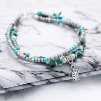 alliage de zinc bracelet de cheville, avec turquoise synthétique, avec 2.3lnch chaînes de rallonge, tortue, Placage, pour femme & 2 fils, protéger l'environnement, sans nickel, plomb et cadmium, 11mm, Vendu par Environ 9.2 pouce brin