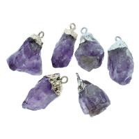 Amethyst Anhänger, mit Messing, Klumpen, plattiert, keine, 18.5x33x15mm-15x37.5x18mm, Bohrung:ca. 2.5mm, 5PCs/Tasche, verkauft von Tasche