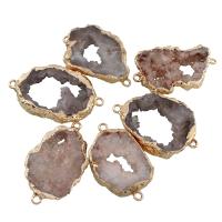 Ice Quartz Agate Konektor, s Mesing, zlatna boja pozlaćen, druzy stil & 1/1 petlje, više boja za izbor, 35x51x7mm-27x45x7mm, Rupa:Približno 2mm, 5računala/Torba, Prodano By Torba