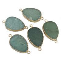 aventurine vert connecteur, avec laiton, larme, Placage de couleur d'or, boucle de 1/1, 27x47x6mm, Trou:Environ 2mm, 5PC/sac, Vendu par sac