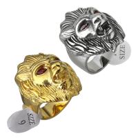 Rustfrit stål Mænd Finger Ring, Stainless Steel, Lion, forgyldt, for mennesket & med rhinestone, flere farver til valg, 33mm, Solgt af PC