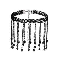 Železo Choker Necklace, s Krystal, železo Karabinky, s 5cm extender řetězce, platinové barvy á, pro ženy & tváří, černý, 300mm, Prodáno za Cca 11.5 inch Strand