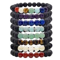 lave volcanique bracelet, avec Améthyste de niveau B & Lapis lazuli & Amazonite & oeil de tigre & aventurine vert & agate rouge & perles de citrine, différents matériaux pour le choix & normes différentes pour le choix & pour femme, Vendu par Environ 7 pouce brin