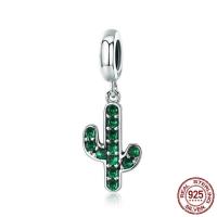 Tajland Sterling Silver European privjesak, Opuntia stricta, bez trol & s kubni cirkonij, 10x26mm, Prodano By PC