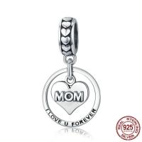 Thailand Sterling Silver European hanger, Hart, Word mam, Mother Day Jewelry & met brief patroon & zonder troll, 11x21mm, Verkocht door PC