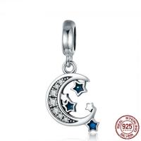 Ταϊλάνδη Sterling Silver European μενταγιόν, Σελήνη και Star, χωρίς troll & σμάλτο & με ζιργκόν, 10x23mm, Sold Με PC