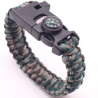 Survival Armbanden, Textiel binnenwerk Cord, met Plastic, Ingebouwd mes & met een vuurstok & met fluit & met kompas & uniseks, meer kleuren voor de keuze, 25mm, Lengte Ca 9 inch, 5strengen/Lot, Verkocht door Lot