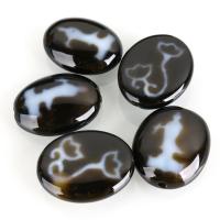 Naturlige tibetanske Agate Dzi Beads, Tibetansk agat, Flad Oval, to tone & dobbeltsidet, 23x30x9mm, Hole:Ca. 2mm, Solgt af PC