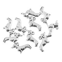 Colgantes Animales de Aleación de Zinc, Perro, chapado en color de plata antigua, libre de plomo & cadmio, 12x20mm, agujero:aproximado 1mm, 10PCs/Bolsa, Vendido por Bolsa