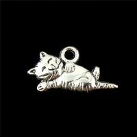 Sinkkiseos Animal riipukset, Kissa, antiikki hopea päällystetty, lyijy ja sen kadmium vapaa, 9x22mm, Reikä:N. 1mm, 30PC/laukku, Myymät laukku