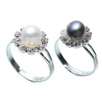 Slatkovodni Pearl Finger Ring, Mesing, s Slatkovodni Pearl, platine pozlaćen, micro utrti kubni cirkonij, više boja za izbor, nikal, olovo i kadmij besplatno, 18x12x8mm, Unutarnji promjer:Približno 0.8mm, Veličina:8, Prodano By PC