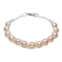 Pearl Fionnuisce Bracelet, le Coirníní Gloine Síl & Prás, Bharócach, nádúrtha, do bhean, bándearg, 9mm, Díolta Per Thart 6.5 Inse Snáithe