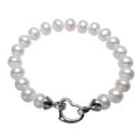 Zoetwater Parel Armband, met Messing, Aardappel, natuurlijk, voor vrouw, wit, 9mm, Per verkocht Ca 7.5 inch Strand