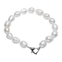 Zoetwater Parel Armband, met Messing, Rijst, natuurlijk, voor vrouw, wit, 8-9mm, Per verkocht Ca 7.5 inch Strand