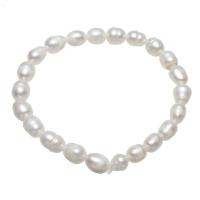 Bracelet en perles de culture d'eau douce, perle d'eau douce cultivée, riz, naturel, pour femme, blanc, 7-8mm, Vendu par Environ 7.5 pouce brin