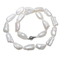 Freshwater Pearl Brass Chain Necklace, Pérolas de água doce, with cobre, naturais, para mulher, branco, 23x11x8mm, vendido para Aprox 15.5 inchaltura Strand