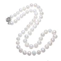 Freshwater Pearl Brass Chain Necklace, Pérolas de água doce, with cobre, Batata, naturais, para mulher, branco, 7-8mm, vendido para Aprox 17 inchaltura Strand