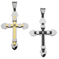 Roestvrij staal Cross Hangers, Oversteken, plated, met strass, meer kleuren voor de keuze, 37x57x5mm, Gat:Ca 6x10mm, Verkocht door PC