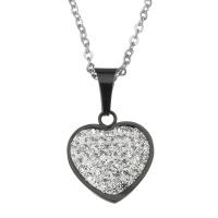 Stainless Steel Halskæde, med rhinestone ler bane, Heart, forgyldt, oval kæde & for kvinde, 18x20mm, 2mm, Solgt Per Ca. 19 inch Strand