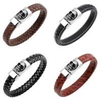 Koeienhuid Armband, roestvrij staal bajonetsluiting, Schedel, voor de mens & zwart maken, meer kleuren voor de keuze, 13mm, Per verkocht Ca 8.3 inch Strand