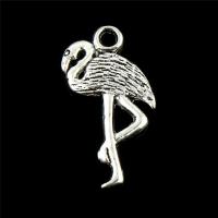 Pendentifs animaux en alliage de zinc, Grue, Plaqué de couleur d'argent, sans plomb et cadmium, 13x24mm, Trou:Environ 1mm, 30PC/sac, Vendu par sac