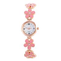 Femmes montre-bracelet, alliage de zinc, avec verre, fleur, Plaqué de couleur d'or rose, pour femme & émail & avec strass, plus de couleurs à choisir, 28x7mm, Longueur Environ 5 pouce, Vendu par PC