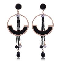 Zinc Alloy Oorbellen, roestvrij staal oorbel bericht, rose goud plated, voor vrouw & glazuur & met strass, lood en cadmium vrij, 95mm, Verkocht door pair