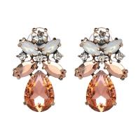 Zinc Alloy Drop Earring, met Glas, roestvrij staal oorbel bericht, antiek brons plated, voor vrouw, lood en cadmium vrij, 23x36mm, Verkocht door pair