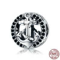 An Téalainn Sterling Silver European Bead, Ancaire, gan troll & le zirconia ciúbach & log, 13x13mm, Poll:Thart 4.5-5mm, Díolta De réir PC