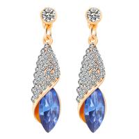 Boucles d'oreilles cristal, alliage de zinc, avec cristal, laiton puce boucle d'oreille, larme, Placage de couleur d'or, pour femme & facettes & avec strass, plus de couleurs à choisir, 40x8mm, Vendu par paire