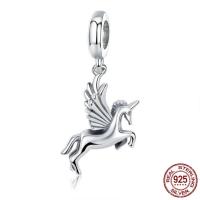 An Téalainn Sterling Silver Pendant European, Unicorn, gan troll, 11x26mm, Poll:Thart 4.5-5mm, Díolta De réir PC