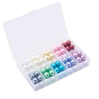 Pärlpärlor i glas, Glass Pearl, med Plastlåda, Rund, blandade färger, 8mm, Hål:Ca 0.7-1.1mm, 100PC/Box, Säljs av Box