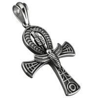 Ruostumaton teräs rajat kellonperiä, Ankh Cross, mustata, 38x57x8mm, Reikä:N. 8x12mm, Myymät PC