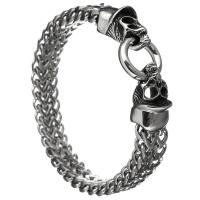 Pulseira  de jóias de aço inox, aço inoxidável, Crânio, freio de corrente & para o homem & escurecer, 25x14mm, 12mm, vendido para Aprox 9 inchaltura Strand