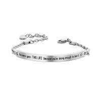 Stainless Steel smycken Armband, ROSTFRITT STÅL, med 1.18lnch extender kedja, Unisex & Rope Chain & med bokstaven mönster & emalj & med cubic zirconia, ursprungliga färgen, 6x61mm, Såld Per Ca 8.3 inch Strand