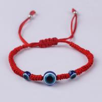 cordón de nylon Pulsera de Woven Ball, con resina, ojo de malvado, unisexo & patrón de malvado de ojo & ajustable, longitud aproximado 8 Inch, 10Strandsfilamento/Grupo, Vendido por Grupo