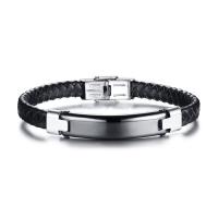 acier inoxydable bracelet, avec Cuir, Placage, pour homme, noire, 8mm, Vendu par Environ 8.5 pouce brin