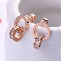 Titanium Staal Drop Earring, rose goud plated, voor vrouw & met zirkonia, 13x18mm, Verkocht door pair