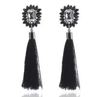 Fringe pendientes de la manera, cordón de nylon, con aleación de zinc, acero inoxidable aguja de pendiente, chapado en color de platina, para mujer, más colores para la opción, 70-80mm, Vendido por Par