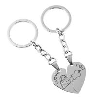 Key Chain, Zinc Alloy, med Rustfrit stål vedhæng, Heart, ord jeg elsker dig, forgyldt, Unisex, nikkel, bly & cadmium fri, 100mm, 30mm, 5sæt/Lot, 2pc'er/sæt, Solgt af Lot