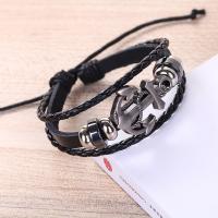 PU Leder Armband, mit Baumwollsamt & Edelstahl & Zinklegierung, Anker, antik silberfarben plattiert, nachhaltiges & unisex & einstellbar, schwarz, verkauft per ca. 7 ZollInch Strang