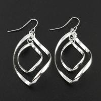 Boucles d'oreilles fer, Placage de couleur platine, pour femme, sans plomb et cadmium, 25x52x10mm, Vendu par paire