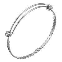 Rozsdamentes acél bangle, Stainless Steel, egynemű & állítható, az eredeti szín, 6mm, 4mm, Belső átmérő:Kb 59mm, 10PC-k/Lot, Által értékesített Lot