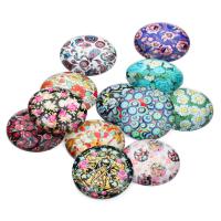 Glass Cabochons Flat Round time gem jewelry & mixed pattern & flat back Length Approx 7 Inch Sold By Bag