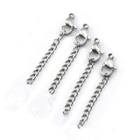 Rozsdamentes acél homár karom Cord Kapcsos, Stainless Steel, A extender lánc, az eredeti szín, 9x6mm, Hossz Kb 2 inch, 100PC-k/Bag, Által értékesített Bag