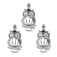 Mässing Flytande Locket Pendant, Owl, platina pläterad, för 6mm pärlor & Den kan öppnas och pärlor kan sättas in. & ihålig, nickel, bly och kadmium gratis, 18x26x8mm, Hål:Ca 2-3mm, Säljs av PC