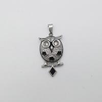 Rustfrit stål Animal Pendler, Stainless Steel, Owl, Unisex & emalje & med rhinestone, oprindelige farve, 23.9x45mm, Hole:Ca. 2-4mm, Solgt af PC